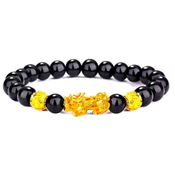 💜 Black Obsidian Feng Shui Wealth Charm Bracelet - Picture 1 of 6